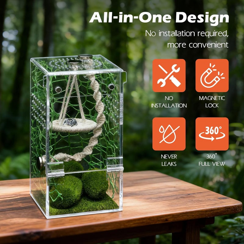 AZV Jumping Spider Enclosure Escape Proof Praying Mantis Habitat Arboreal Tarantula Terrarium with Magnetic Opening Door Baby Spider House Fully Transparent Acrylic Reptile Tank Insect Cage Bug Cribs - Image 4
